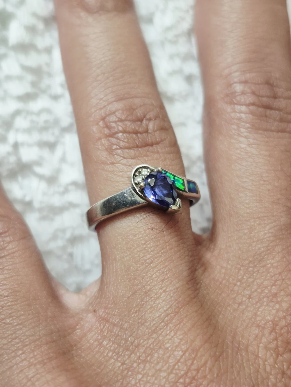 Vintage Sterling Silver Tanzanite & Australian Opal Inlay Ring